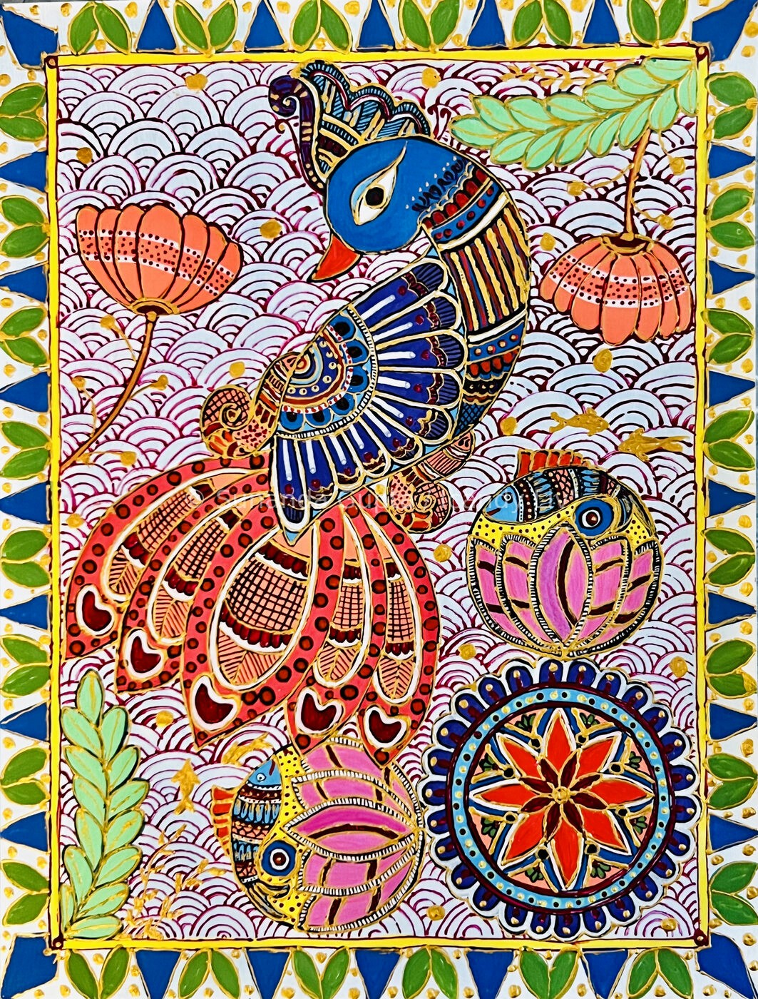 Peacock Madhubani painting
