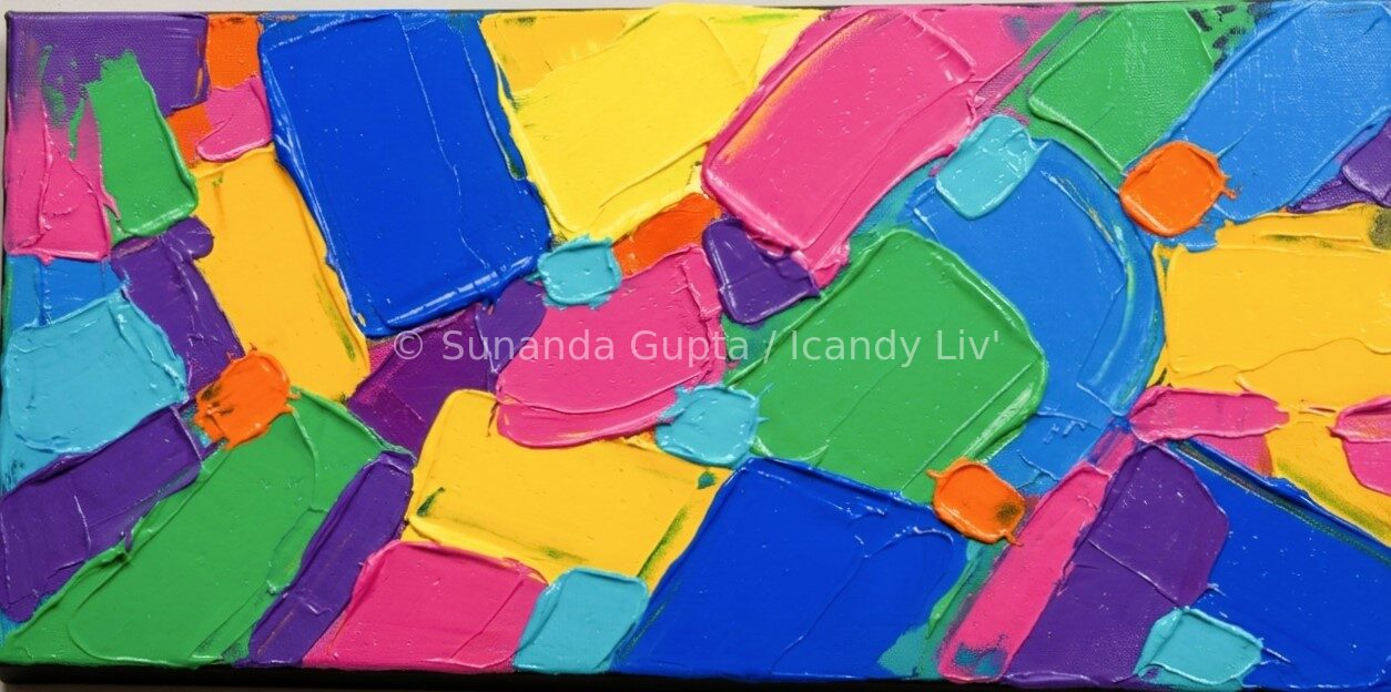 Abstract acrylic painting with colourful geometric blocks